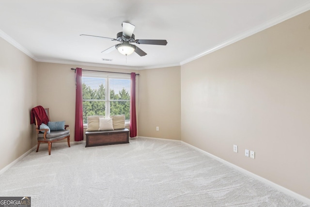968 Woodtrace Ln, Auburn, GA 30011 - sitting room with carpet flooring, ornamental molding, and ceiling fan