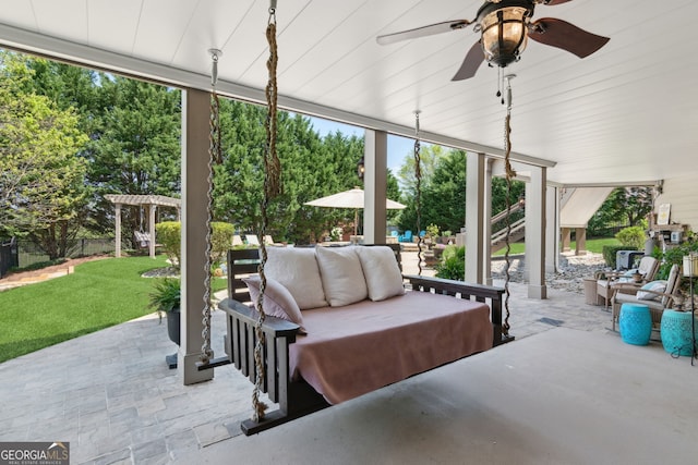 968 Woodtrace Ln, Auburn, GA 30011 - view of patio / terrace with an outdoor living space, fence, and ceiling fan