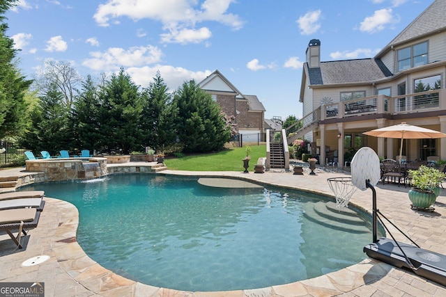 968 Woodtrace Ln, Auburn, GA 30011 - pool featuring an in ground hot tub, a patio, and stairs
