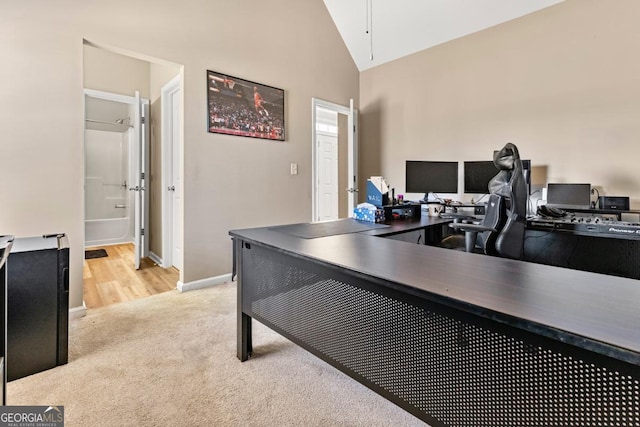 79 Tiffany Trce, Palmetto, GA 30268 - office space with baseboards, high vaulted ceiling, and carpet