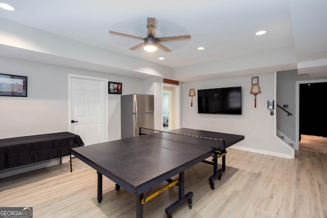 4215 Steeplehill Dr NW, Kennesaw, GA 30144 - game room with light wood-type flooring, a ceiling fan, and recessed lighting