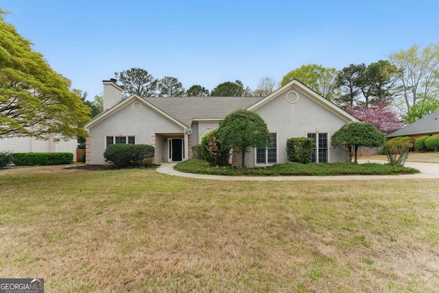 11925 N Hickory Trce, Alpharetta, GA 30004 - ranch-style house featuring a front lawn, a chimney, and stucco siding