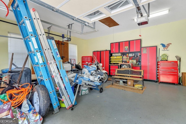 garage with a garage door opener