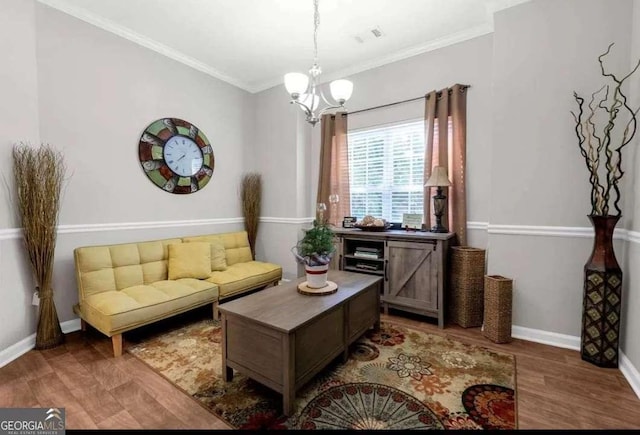 1731 Pryor Rd SW Unit 108, Atlanta, GA 30315 - living area with wood finished floors, a chandelier, ornamental molding, and baseboards