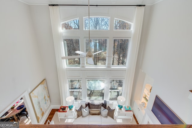 interior details with crown molding and baseboards