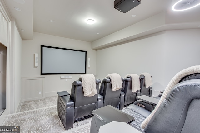 home theater room with carpet flooring