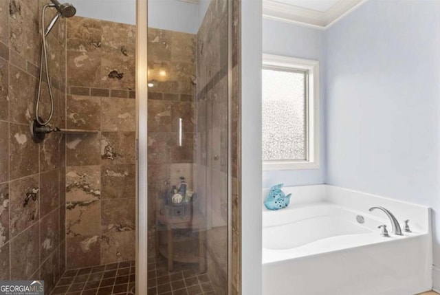 108 Summer Breeze Ln, Canton, GA 30114 - full bathroom with a shower stall, crown molding, and a garden tub