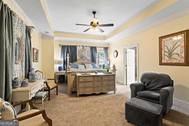 108 Summer Breeze Ln, Canton, GA 30114 - bedroom featuring ornamental molding, light colored carpet, baseboards, a tray ceiling, and a ceiling fan