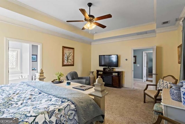 108 Summer Breeze Ln, Canton, GA 30114 - bedroom featuring a tray ceiling, crown molding, light colored carpet, and baseboards