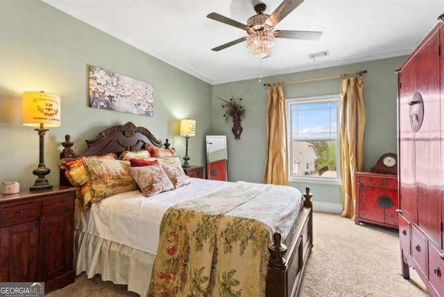 108 Summer Breeze Ln, Canton, GA 30114 - bedroom with light colored carpet, ornamental molding, and a ceiling fan