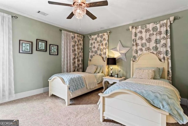 108 Summer Breeze Ln, Canton, GA 30114 - carpeted bedroom with ornamental molding, baseboards, and ceiling fan