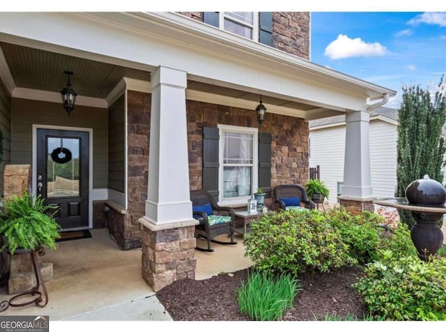 108 Summer Breeze Ln, Canton, GA 30114 - doorway to property with stone siding and covered porch