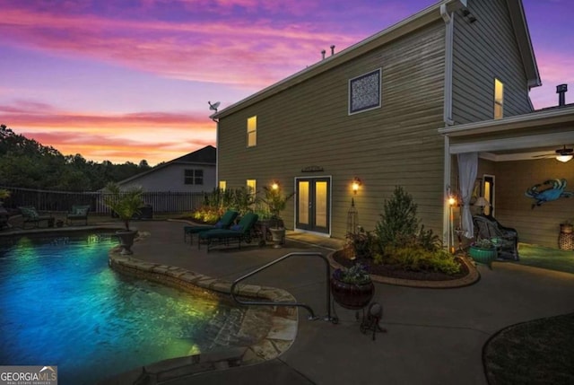 108 Summer Breeze Ln, Canton, GA 30114 - rear view of property featuring a patio area, fence, a ceiling fan, and french doors