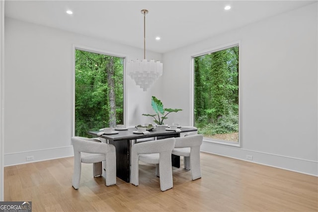402 Chattahoochee St, Roswell, GA 30075 - dining room featuring plenty of natural light, light wood-style flooring, recessed lighting, and a chandelier