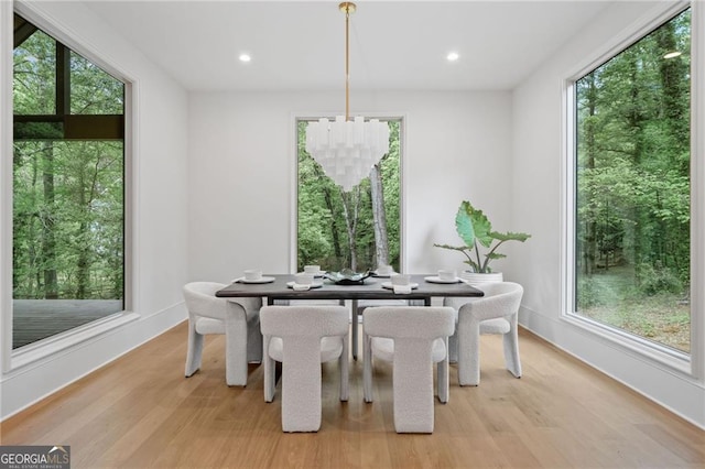 402 Chattahoochee St, Roswell, GA 30075 - dining room with light wood-style flooring, recessed lighting, and a chandelier