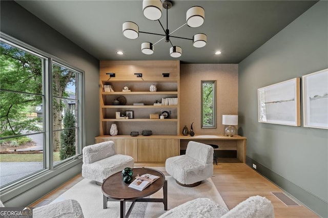 402 Chattahoochee St, Roswell, GA 30075 - living area with a chandelier, light wood-type flooring, and recessed lighting