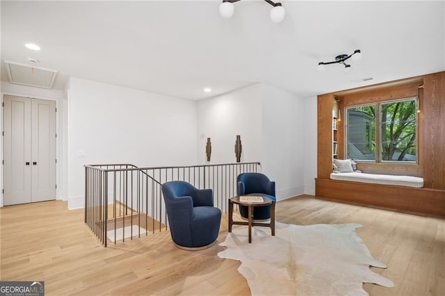 402 Chattahoochee St, Roswell, GA 30075 - living area featuring attic access, wood finished floors, and recessed lighting