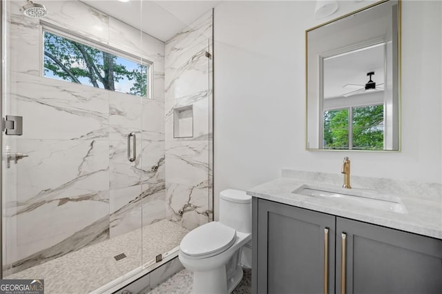 402 Chattahoochee St, Roswell, GA 30075 - full bath with vanity, a marble finish shower, and ceiling fan