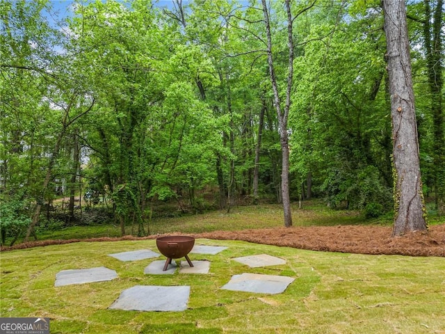 402 Chattahoochee St, Roswell, GA 30075 - view of grassy yard with a fire pit
