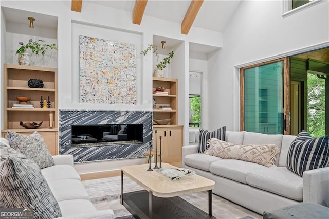 402 Chattahoochee St, Roswell, GA 30075 - living room featuring beamed ceiling and wood finished floors