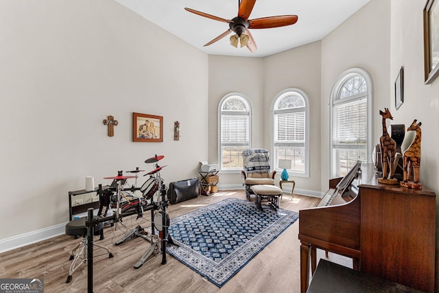 1452 Redwine Rd, Fayetteville, GA 30215 - office space featuring ceiling fan, light wood-type flooring, and a towering ceiling