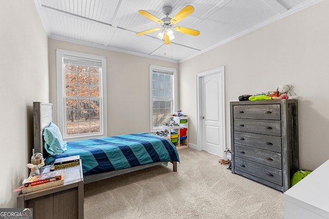 1452 Redwine Rd, Fayetteville, GA 30215 - carpeted bedroom featuring multiple windows, crown molding, and a ceiling fan