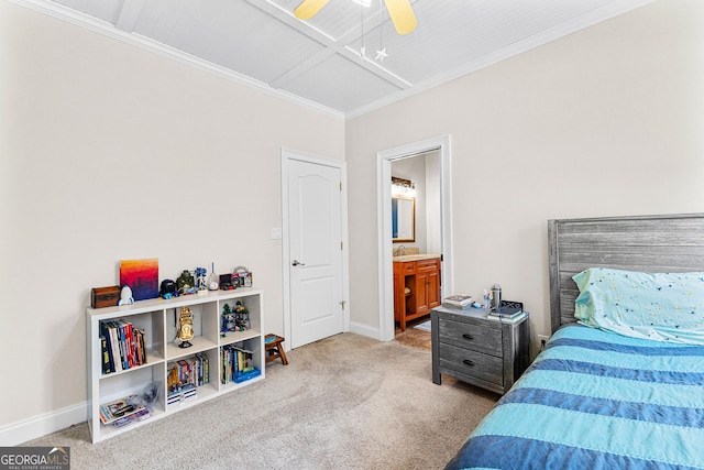 1452 Redwine Rd, Fayetteville, GA 30215 - bedroom with carpet floors, ornamental molding, ensuite bathroom, and ceiling fan