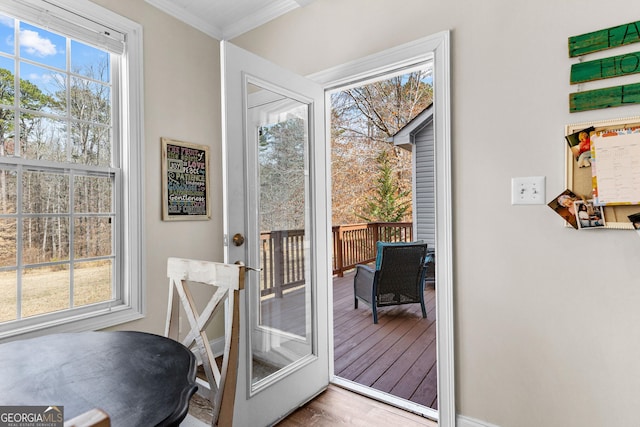 1452 Redwine Rd, Fayetteville, GA 30215 - doorway featuring wood finished floors and ornamental molding