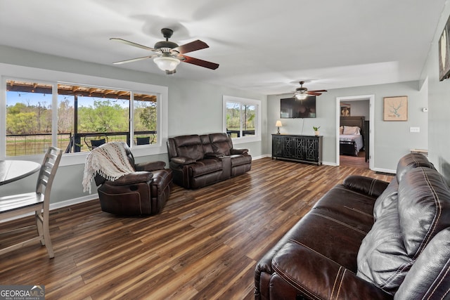 532 Henry Higgins Rd, Jackson, GA 30233 - living room featuring ceiling fan, wood finished floors, and baseboards