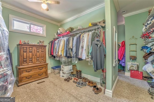 300 Ellis Rd, Rome, GA 30161 - spacious closet with visible vents, carpet flooring, and a ceiling fan