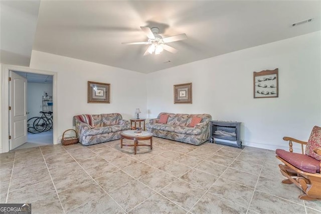 300 Ellis Rd, Rome, GA 30161 - living area featuring light tile patterned flooring, visible vents, and ceiling fan