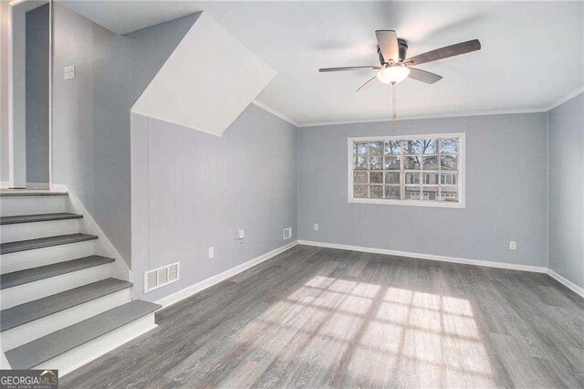 3862 Northstrand Dr, Decatur, GA 30035 - interior space with ceiling fan, visible vents, ornamental molding, and wood finished floors