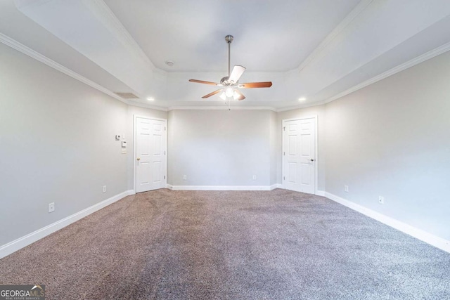 4915 Wycliffe Dr, Stone Mountain, GA 30087 - carpeted spare room with a tray ceiling, a ceiling fan, crown molding, and recessed lighting