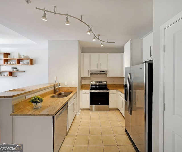 821 Ralph Mcgill Blvd NE Unit 3337, Atlanta, GA 30306 - kitchen featuring a sink, appliances with stainless steel finishes, a peninsula, under cabinet range hood, and light tile patterned flooring