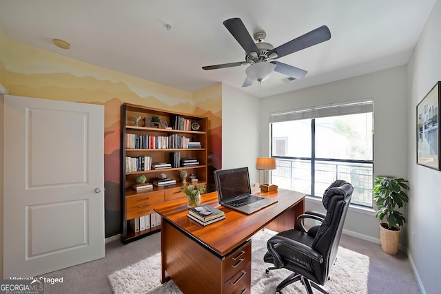 821 Ralph Mcgill Blvd NE Unit 3337, Atlanta, GA 30306 - office area featuring light carpet, a ceiling fan, visible vents, and baseboards