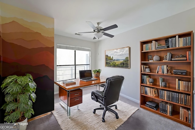 821 Ralph Mcgill Blvd NE Unit 3337, Atlanta, GA 30306 - carpeted home office featuring visible vents, baseboards, and ceiling fan