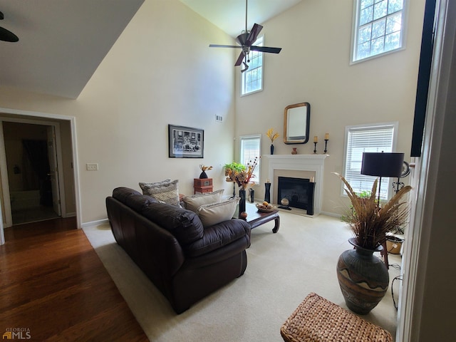 living area with plenty of natural light and a ceiling fan