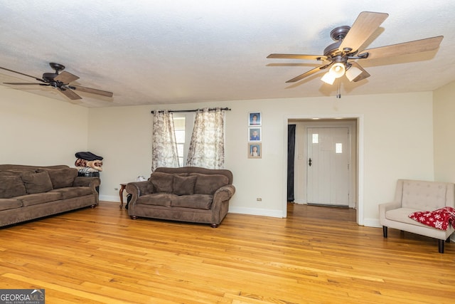 310 Austin Rd, Newnan, GA 30263 - living room featuring ceiling fan, light wood-style flooring, baseboards, and a textured ceiling