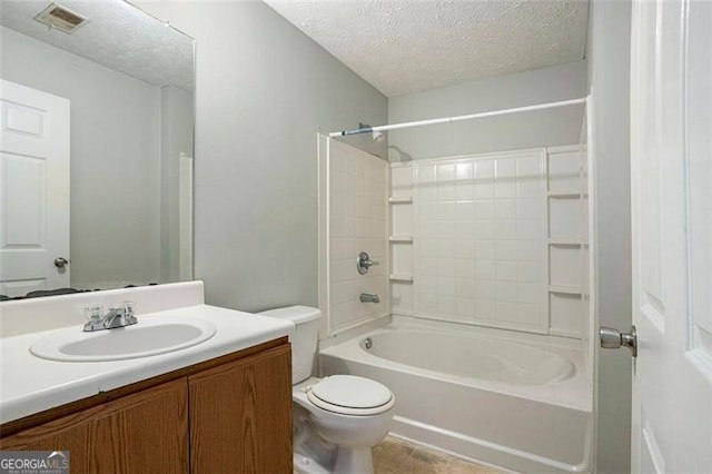 13304 Waldrop Cv, Decatur, GA 30034 - bathroom featuring vanity, toilet, a textured ceiling, visible vents, and shower / tub combination