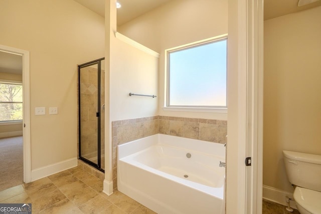 132 Windmeadow Way, Fayetteville, GA 30214 - full bath featuring a stall shower, baseboards, toilet, and a garden tub