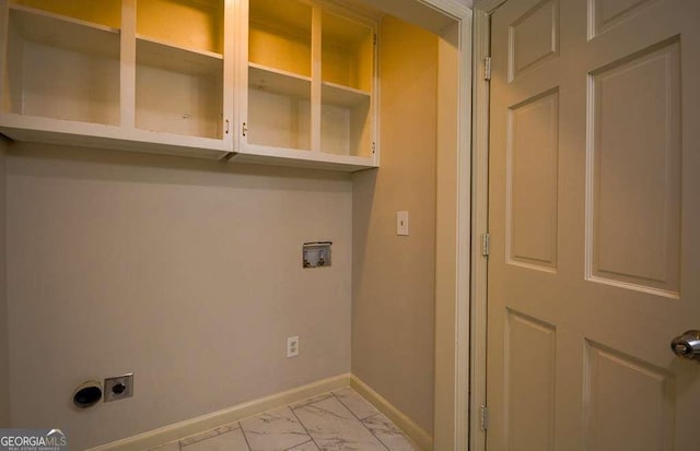 2048 Kelvin Dr, Lawrenceville, GA 30043 - laundry area with electric dryer hookup, light marble finish floors, and hookup for a washing machine