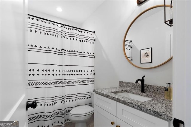 9 Grove Pointe Way, Cartersville, GA 30120 - bathroom with vanity, toilet, recessed lighting, and a shower with curtain