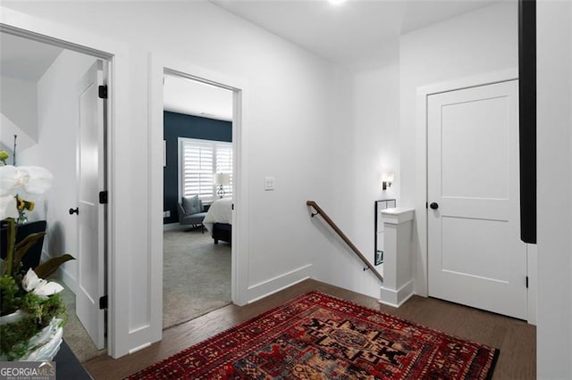 9 Grove Pointe Way, Cartersville, GA 30120 - corridor featuring an upstairs landing, wood finished floors, and baseboards