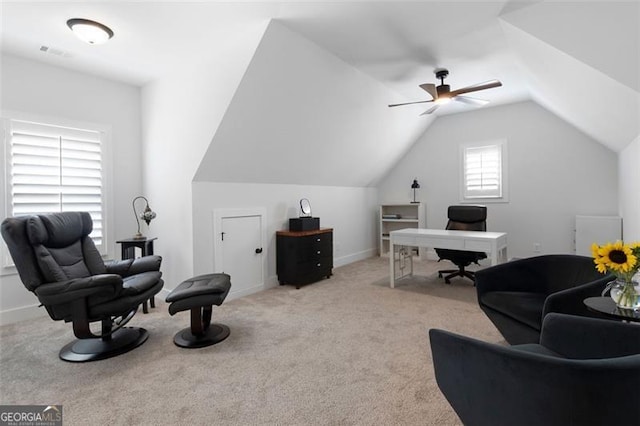 9 Grove Pointe Way, Cartersville, GA 30120 - carpeted office space with a ceiling fan and vaulted ceiling