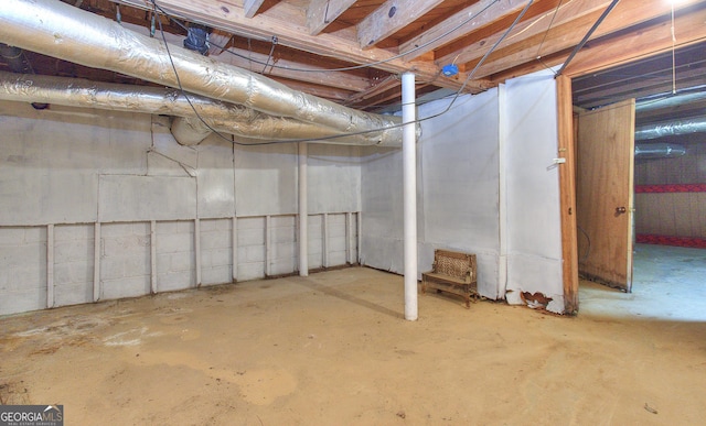 view of unfinished basement
