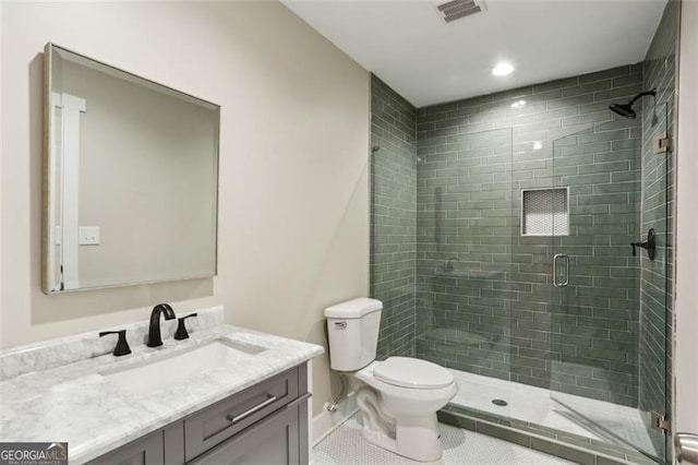 645 Trailmore Pl, Roswell, GA 30076 - bathroom featuring vanity, a shower stall, and tile patterned floors