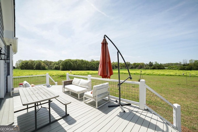 2587 Moons Grove Church Rd, Colbert, GA 30628 - wooden terrace featuring a view of countryside, a lawn, and an outdoor hangout area