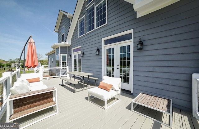 2587 Moons Grove Church Rd, Colbert, GA 30628 - wooden deck featuring french doors and outdoor lounge area