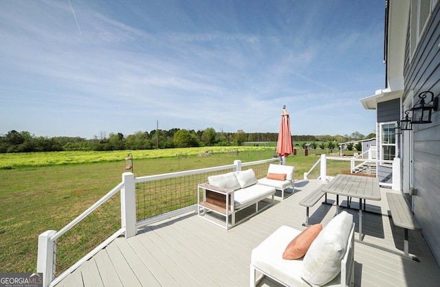 2587 Moons Grove Church Rd, Colbert, GA 30628 - deck featuring a view of countryside, an outdoor hangout area, and a yard