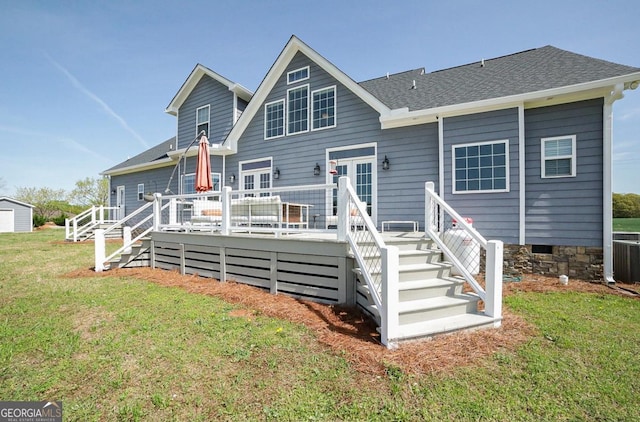 2587 Moons Grove Church Rd, Colbert, GA 30628 - rear view of property featuring a yard, a deck, stairs, and roof with shingles
